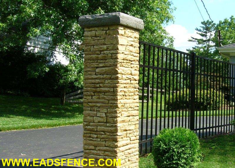 Cast Stone Column with SR-4 Aluminum Fencing